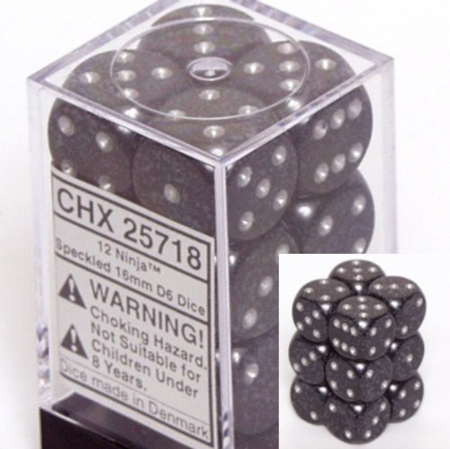 d6 16mm 12 Dice Set Speckled Ninja CHX25718