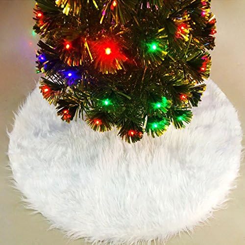 ThinkTop Christmas Tree Skirt Faux Fur Tree Skirt Pure White Plush Round DIY Home Decoration Ornaments for Xmas New Year Holiday Party (35.5'', White)