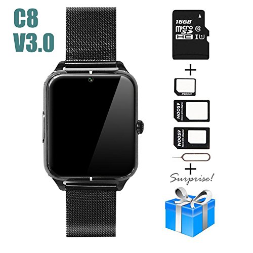 Smartwatch, Collasaro Sweatproof Smart Watch Phone with Camera and SIM Card Slot, Smart Watch for Android Samsung IOS iPhone LG Sony HTC Smartphones (Black Metal) - Thumbnail 7