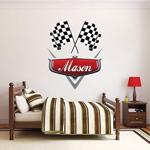Queen54ferna Custom Boys Name Checkered Flag Racing Monogram Wall Decal Wall Graphics Bedroom Flags Personalized Boys Checkered Flag Decal Vinyl