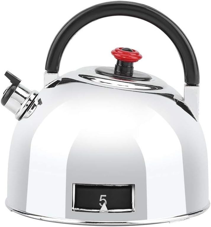 Tarente Teapot Shaped 60 Minutes Kitchen Timer Stainless Steel Mechanical Wind-Up Timer Time Reminder, Silver