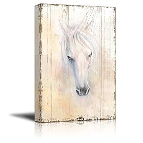 Beautifully Drawn White Horse on a Vintage Background - Canvas Art Home Art - 12x18 inches