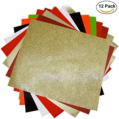 Craftweeks HTV RED &amp; GOLD THEME (10" x 12", 12 pack 8 assorted colors w/ Glitter) Heat Transfer Vinyl Sheet Bundle for DIY Gift Tees, Matching Clothes Outfits for Twins, Family, Couples