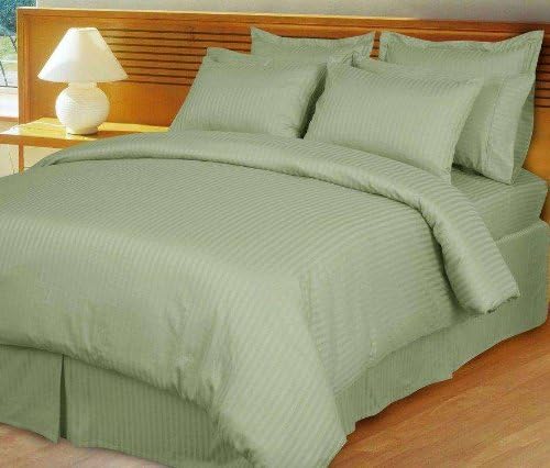 600 Thread Count Three (3) Piece King Size Sage Stripe Duvet Cover Set, 100% Egyptian Cotton, Premium Hotel Quality