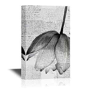 Black and White Canvas Wall Art - Lotus Flower with Retro Style Background - Gallery Wrap Modern Home Art | Ready to Hang - 12x18 inches