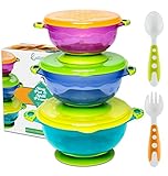Best Suction Baby Bowls for Toddlers-Toddler Bowls Baby Feeding Set with Baby Utensils | Bonus Baby Spoons and Baby Fork | to Go Baby Bowl with Secure Lids | Suction Plates | BPA Free Suction Bowl