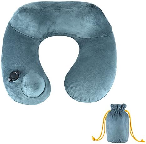 GYMAN Travel Neck Pillow Soft Inflatable with Push-Botton for Airplanes and Office Napping