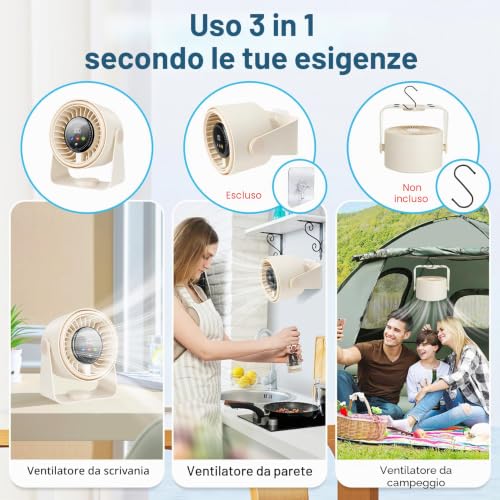 Silent Table Fan, Powerful USB Rechargeable Battery Powered Fan 3 in 1 Portable Fan 5 Speed 360° Adjustable Desk Fan for Camping Office Kitchen Camper