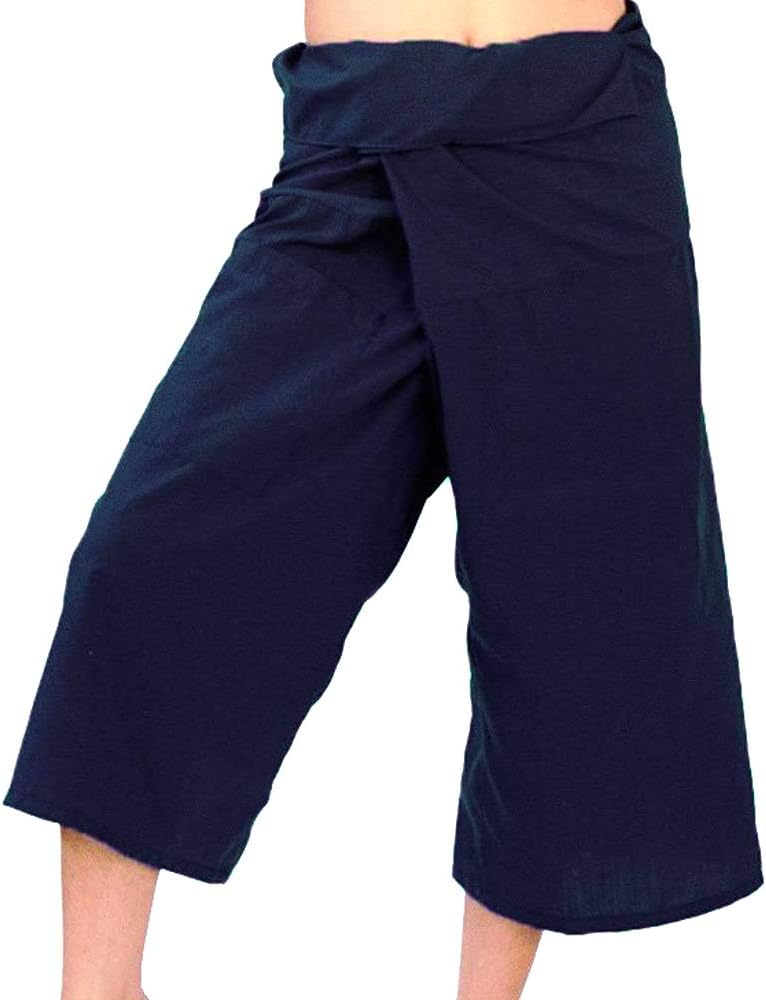 100% Cotton 3/4 Capri Black Fisherman Wrap Pants Trousers Yoga Pants