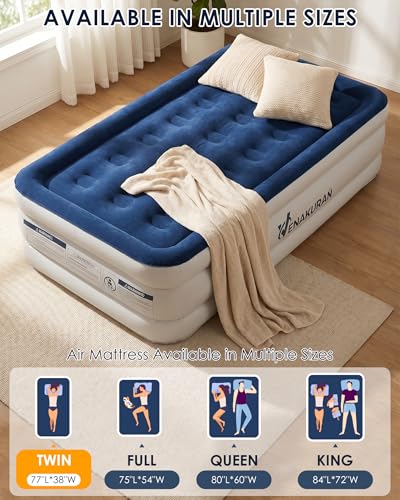 VENAKURAH Air Mattress 1 Person 197 x 97 x 46 cm, Air Bed Self-Inflating in 3 Minutes, Inflatable Mattress with Integrated Electric Pump, Inflatable Guest Mattress for Home and Camping