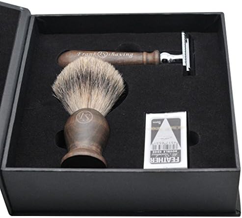3 Pieces Shaving Kit/Shaving Set Ebony Wood Double Edge Safety Razor,Blades and Best Badger Hair Shaving Brush Gift Set by Frank Shaving