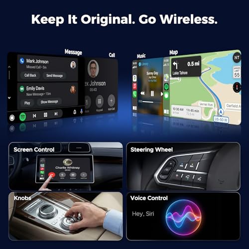 LAMTTO Wireless Carplay Adapter with Gemini AI, 3-in-1 Magic AI Box Support YouTube TikTok APPs, HDMI Port, USB Drive, Dual WiFi, Upgrade Wired Car Play to Wireless for 2016+ Cars