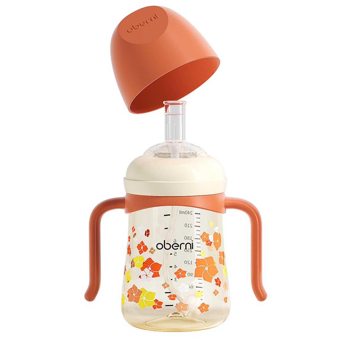 Oberni Non-Spill Toddler Sippy Cup, Weighted Straw PPSU Baby Water Bottle, Leak-Proof Spout Cup with Removable Handles for 6 Months Plus, BPA Free (240ml / 8oz / Orange/Pack of One)