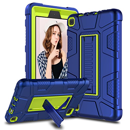 Venoro Case for All-New Amazon Fire 7 Tablet, Shockproof Armor Defender Protective Case Cover with Kickstand for Amazon Kindle Fire 7 (7th Generation - 2017 Release Only) (Navy Blue/Lemon Yellow)