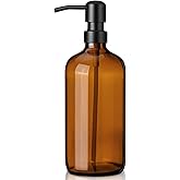 zuxzmj Amber Glass Soap Dispenser with 304 Stainless Steel Pump 17 oz for Kitchen Dish Soap and Bathroom Hand Soap Bottle