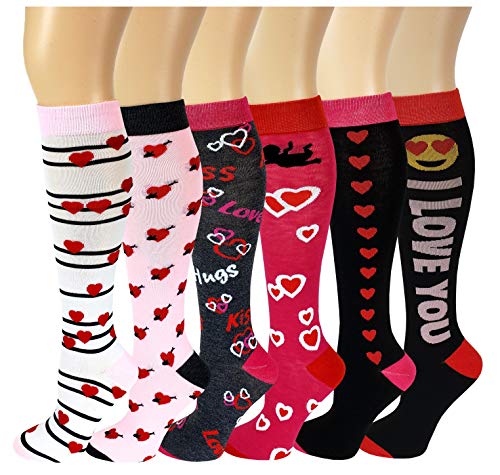 6 Pairs Women's Fancy Design Multi Colorful Patterned Knee High Socks