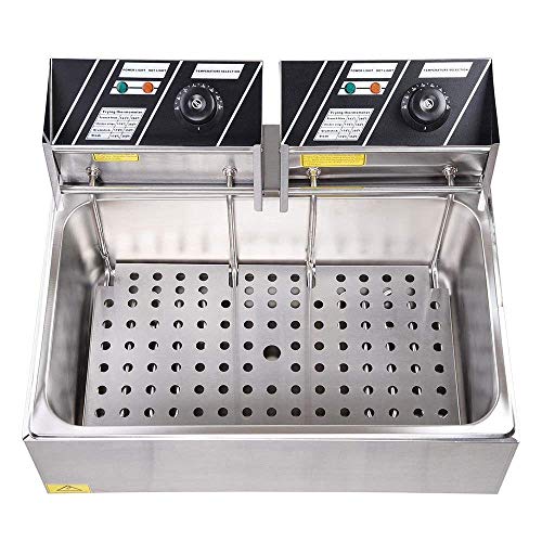 LeeMas Inc Stainless Steel Deep Fryer 5000W 20L Electric Countertop Single Large Tank Basket For Commercial Restaurant