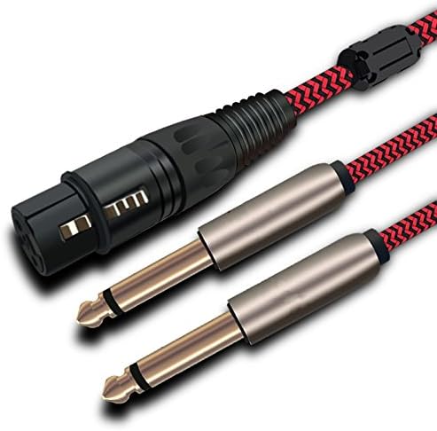 [3m 10ft] 3 Pin 1 XLR Female to Dual Mono Male (1/4 inch) 6.35mm Plug Braided Shielded Mic Audio Adapter Splitter Y Cable, Microphone Audio Converter Cables