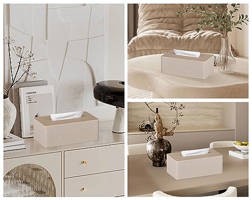 GOLRANLYE Tissue Box Cover Rectangular 9.8"(L) x 5.3"(W) x 4.3"(H) Refined Modern PU Leather Facial Tissue Dispenser Box Holder for Dresser Bathroom Decorative (Beige)