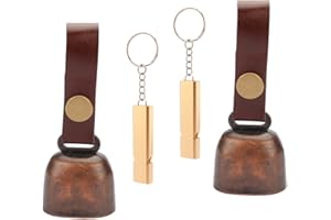kcrygogo Loud Bear Bells with Leather Button Strap and Emergency Whistle for Survival, Hiking, Biking, Fishing, Climbing（2sets