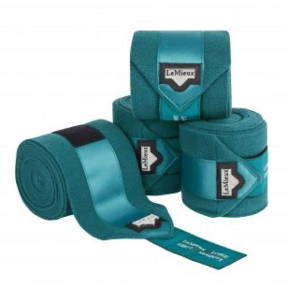 Loire Polo Bandages in Peacock with Zipped Case - Satin End Detail - 3.8 m Long - Soft Fleece Protection Wraps - Pack of 4 - Full