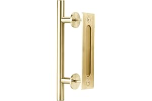 Rio Salto 12-Inch Brushed Brass Gold Barn Door Handle Kit, Closet Door Handle Stainless Steel, Pull Handle and Flush Handle Set, Heavy Duty Large Sliding Door Handles Hardware Included (1-Door Pack)