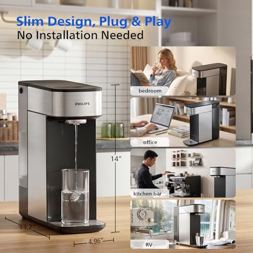 PHILIPS Reverse Osmosis Countertop Water Filter ADD5930BK/37(Ambient), 5-Stage Filtration with Aquaporin Tech, Compact Design Water Purifier for 1-2 People, 2L(0.53 Gal) Tank, Reduce TDS