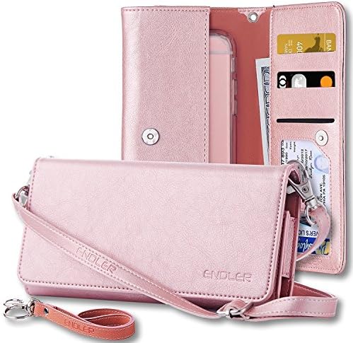 iPhone 6S Wallet Case, ENDLER ID Card Slots Clutch Purse [Crossbody Strap/Wristlet/Key Rang] PU Leather Pouch With a iPhone 6s/6 Smart Phone Case For iPhone 6s/6 (4.7 inch)-Rose Gold