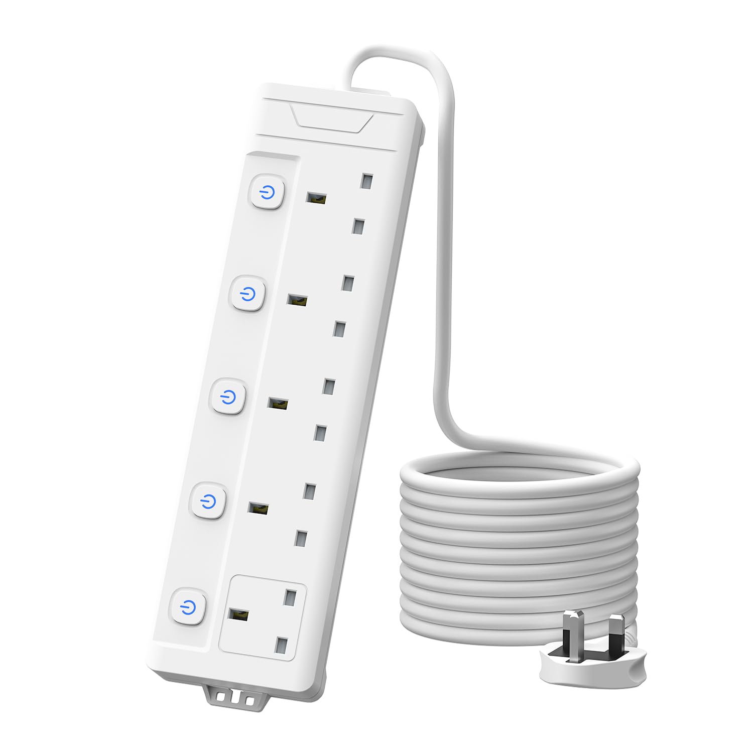 3M Extension Lead, 5 Way Extension Cable with Individually Switches (with LED Indicator), MSCIEN 3 Metre Extension Lead with Wall Mounted, 5 Plug Extension with for Dorm Kitchen Office Home, White