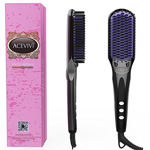 ACEVIVI MCH Ionic Hair Straightening Brush, Ceramic Heating Straightening Irons Brush with MCH heating technology and Auto Temperature Lock, Anti-scald Patented Design Black ACEVIVI MCH Ionic Hair Straightening Brush, Ceramic Heating Straightening Irons Brush with MCH heating technology and Auto Temperature Lock, Anti-scald Patented Design Black