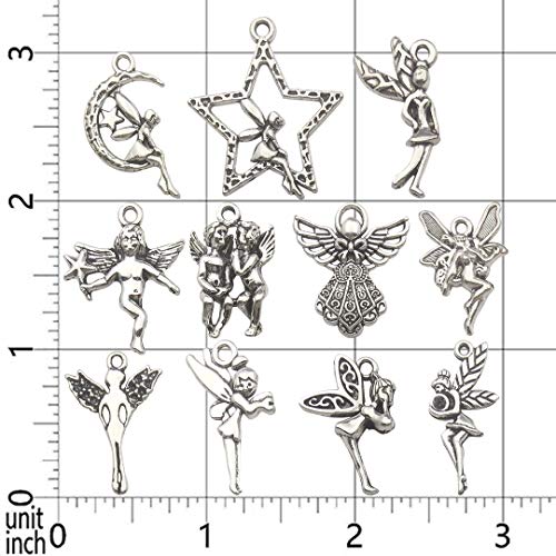 Youdiyla 65 PCS Fairy Charms Collection, Mix Silver Cupid Pixie Angel Winged Woodland Fairy on The Moon Metal Charm Pendant Supplies Findings for Jewelry Making (HM151) - Thumbnail 3