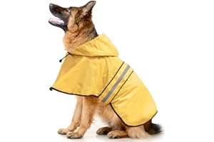 Ezierfy Hooded Dog Rain Coats - Reflective Adjustable Pet Rain Coat, Lightweight Dog Waterproof Raincoat Slicker Poncho with Leash Hole for Small, Medium, Large Dogs (Yellow, X-Large)