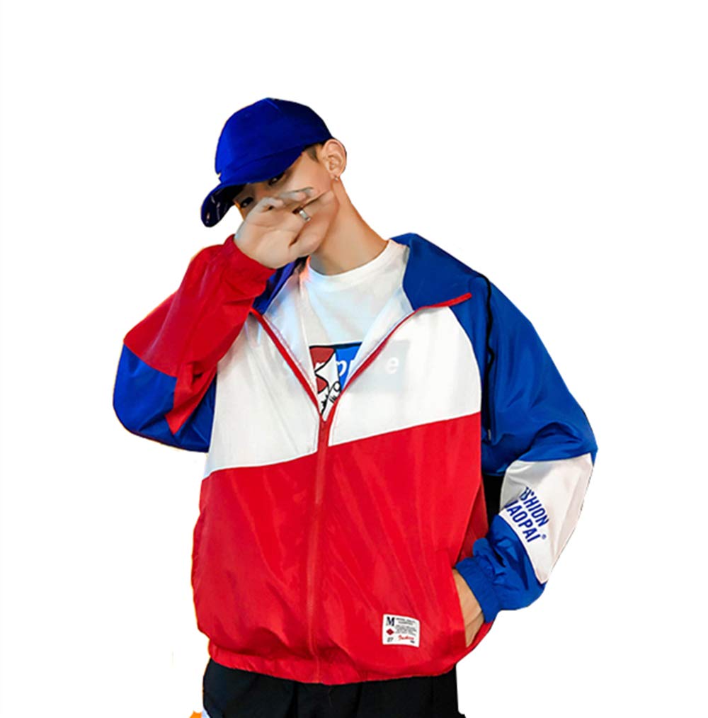 Retro Colorblocked Track Jacket Windbreaker Jacket Athletic Hip Hop Outdoor Windproof Coat