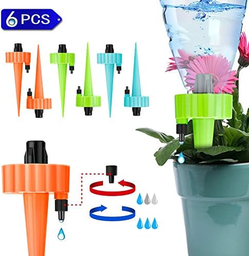 Linkax Plant Watering Devices Self Watering Spikes Automatic Vacation Drippers Plant Waterer with Control Valve for Home Outdoor Flower Vegetables (6 Pcs)