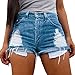 Women's Juniors Distressed Cut Off Ripped Jean Shorts High Waisted Denim Shorts (S, Denim Blue)