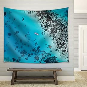 Eagle Eye View of Boat in The Blue Ocean - Fabric Wall Tapestry Home Decor - 51x60 inches