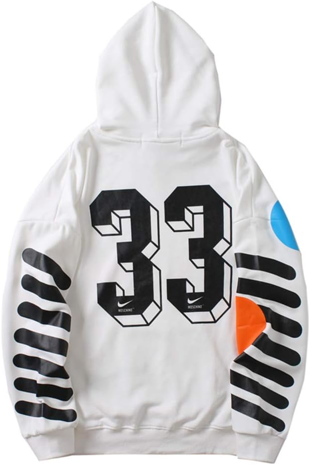 Percy OW White World Cup 33 alphanumeric Printing OW Cotton Loose Hoodie Sweater for Men and Women