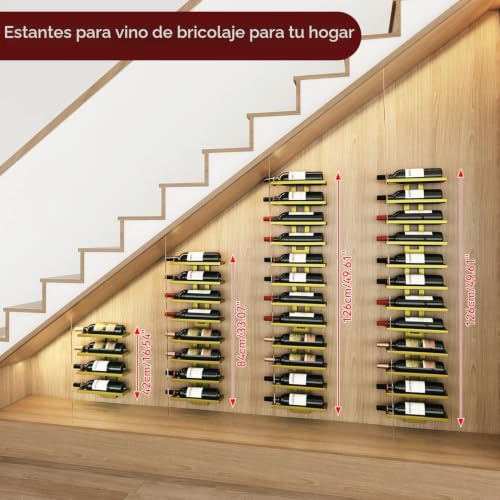 IBUYKE Wall Wine Rack 12 Bottles, Vertical Metal Wine Rack, Golden TMJ909G | Wine Bottle Holder Spirits Champagne Wine Rack Mounted DIY for Kitchen Dining Bar