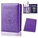 GDTK Leather Passport Holder Cover Case RFID Blocking Travel Wallet (Purple)