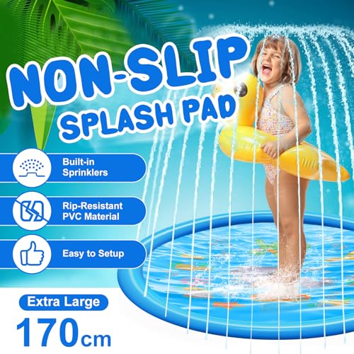 Kezidhp Water Sprayer Mat for Children and Dogs, 170 cm, Inflatable Summer Garden Pool – Refreshing Toy for Outdoors, Ideal 2-3 Years