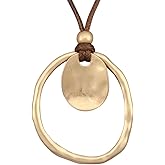 JAOYU Boho Necklace for Women Large Pendant Necklace Boho Long Choker Leather Gold Necklace Vintage Earthy Jewelry Trendy
