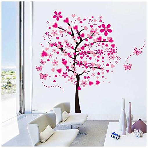 ElecMotive Huge Size Cartoon Heart Tree Butterfly Wall Decals Removable Wall Decor Decorative Painting Supplies & Wall Treatments Stickers for Girls Kids Living Room Bedroom - Image 3