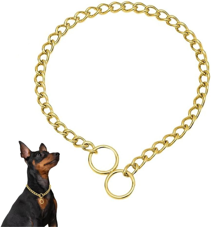Photo 1 of Chain Choke Collar for Dogs, Metal Slip Link Training Heavy Duty Dog Choker Collar Martingale Puppy Collars for XS Small Medium Large Big XL Breed Dogs (Gold, XS(Neck Max 12inch) D2.0mm)