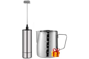 BASECENT Milk Frother Handheld Battery Operated, Coffee Frother for Milk Foaming, Latte/Cappuccino Frother Mini Frappe Mixer for Drink, Hot Chocolate, Stainless Steel Silver