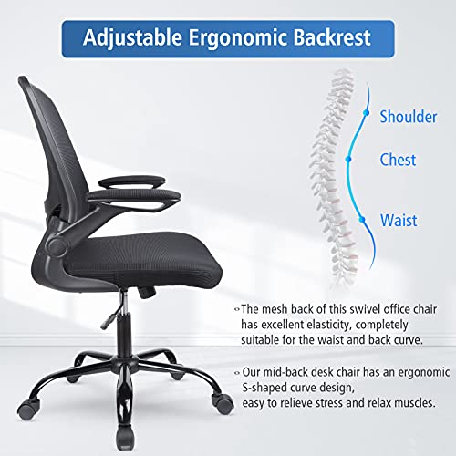 Komene Home Office Chair, Ergonomic Desk Chairs, Adjustable Computer Chair with Flip Up Armrests