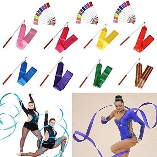 8 x Gym Dance Ribbon Rhythmic Gymnastic Streamer Rod Baton Twirling 4m Long Streamer ( 8 Assorted Colours) By Lizzy Outlet