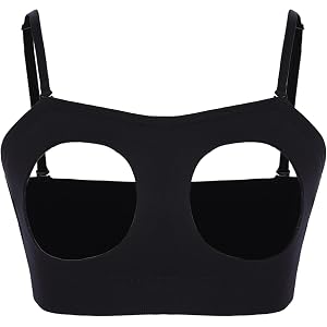 Nikiikoo Adult Nightwear Elastic Cage Bra Open Nipples Wireless Adjustable Shoulder Straps Babydoll Hollow Out Bralette