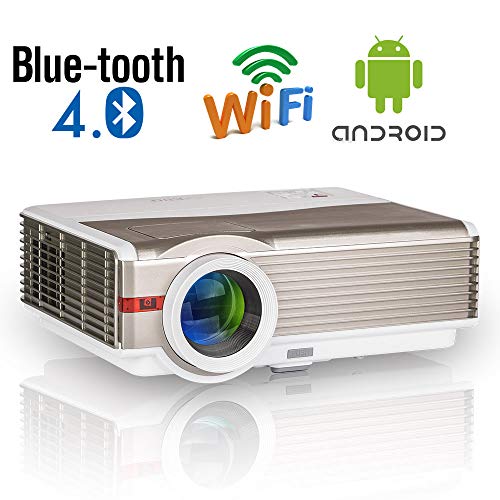 High Resolution 5000 Lumen LCD Wireless Bluetooth Video Projector Support Full HD 1080P Multimedia LED Android WiFi Projector HDMI USB VGA AV Audio Compatible with Roku Stick Xbox PC Phones TV Box