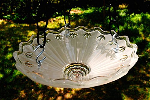 Vintage hanging glass bird feeder in frosted white with petite flower design