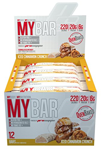 Pro Supps MYBAR Delicious Oven Baked Protein Bar (Iced Cinnamon Crunch), 20g Protein, Only 6g Sugar, Gluten-free, No Trans Fat, Healthy on-the-go Snack. 12 Count, Net WT 1.94 ounces